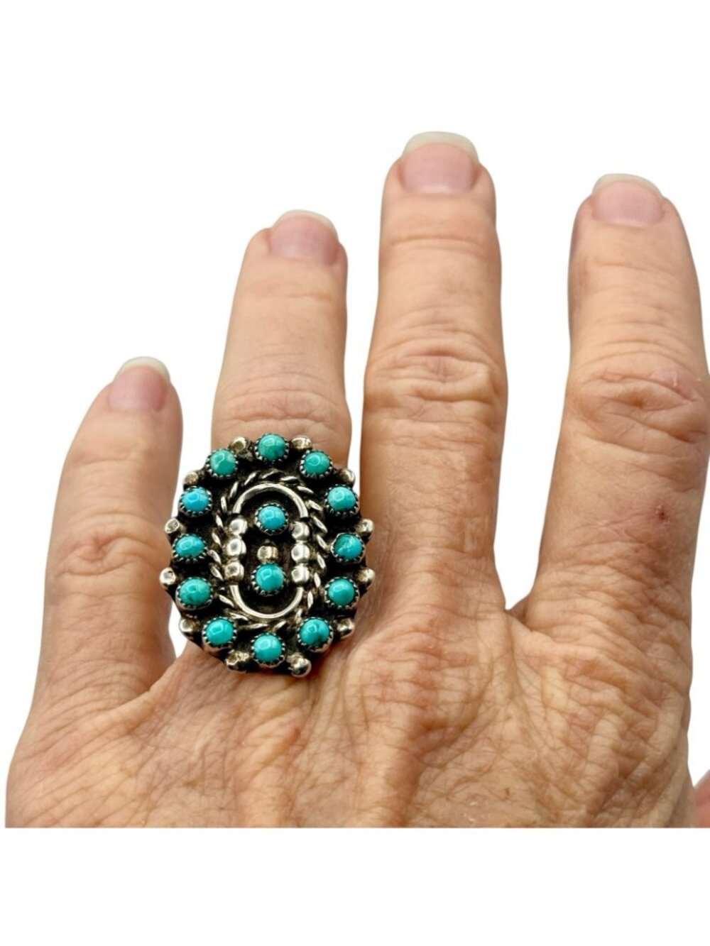 Native American Petit Point Turquoise Sterling Silver Ring Size 6 - Picture 13 of 13